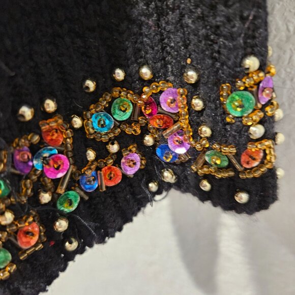 Cristina Woman Size L VTG Embellished Silk Angora blend Cardigan Art Colorful - Picture 5 of 8